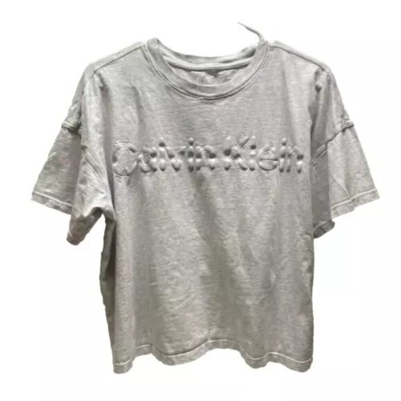 Calvin Klein Performance Tee Women's Large Light Heather Gray Cropped Cotton GUC - Picture 1 of 7